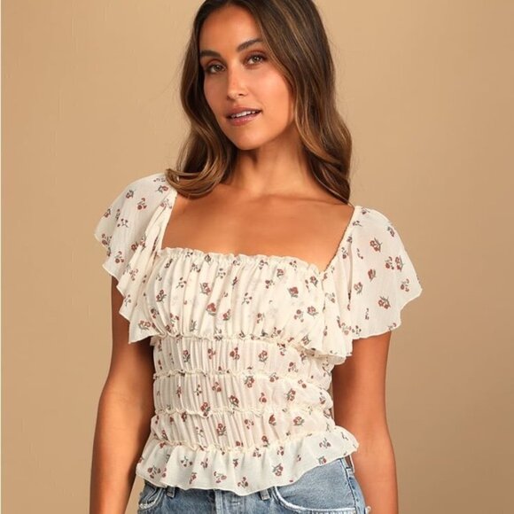 FREE PEOPLE  Juliet Printed Bodysuit cream - Ivory Combo size S - Picture 2 of 11